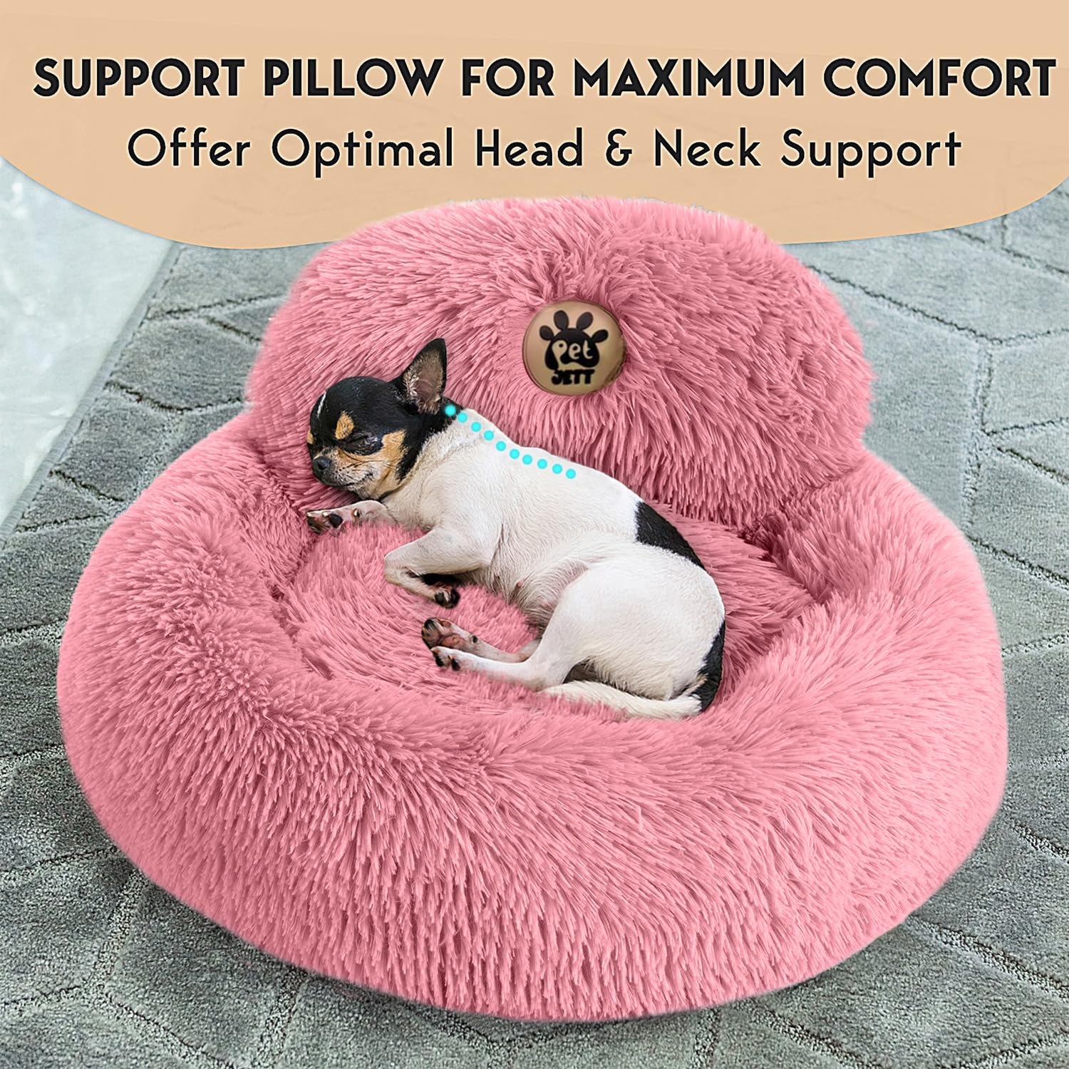 PetJett Donut Bed anti-slip bottom helps keep small dogs secure on slick floors.