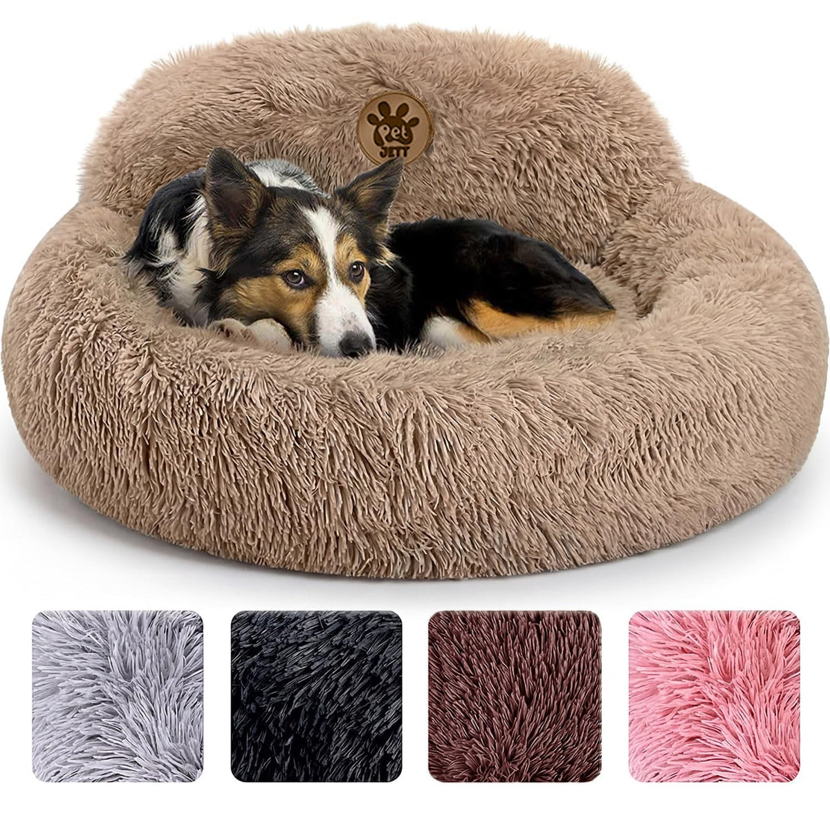 PetJett Donut Bed top view highlights plush surface for cozy lounging.