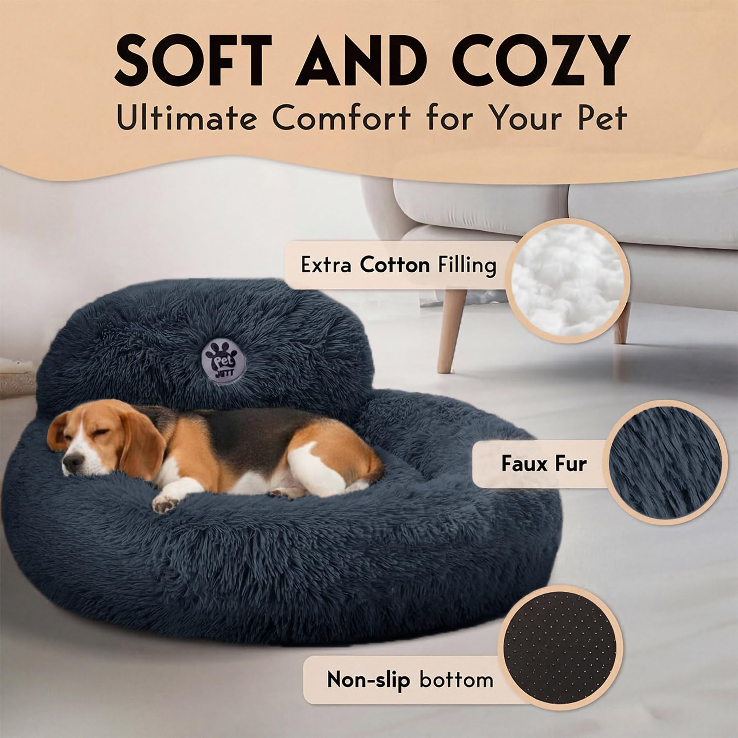 PetJett non-slip bottom dog bed keeps surfaces stable during play.