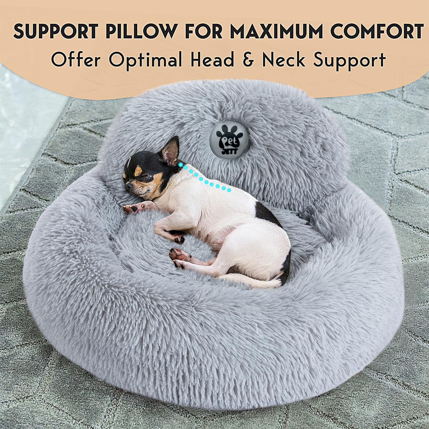 PetJett plush faux fur bed delivers warm, cozy comfort for nap time.