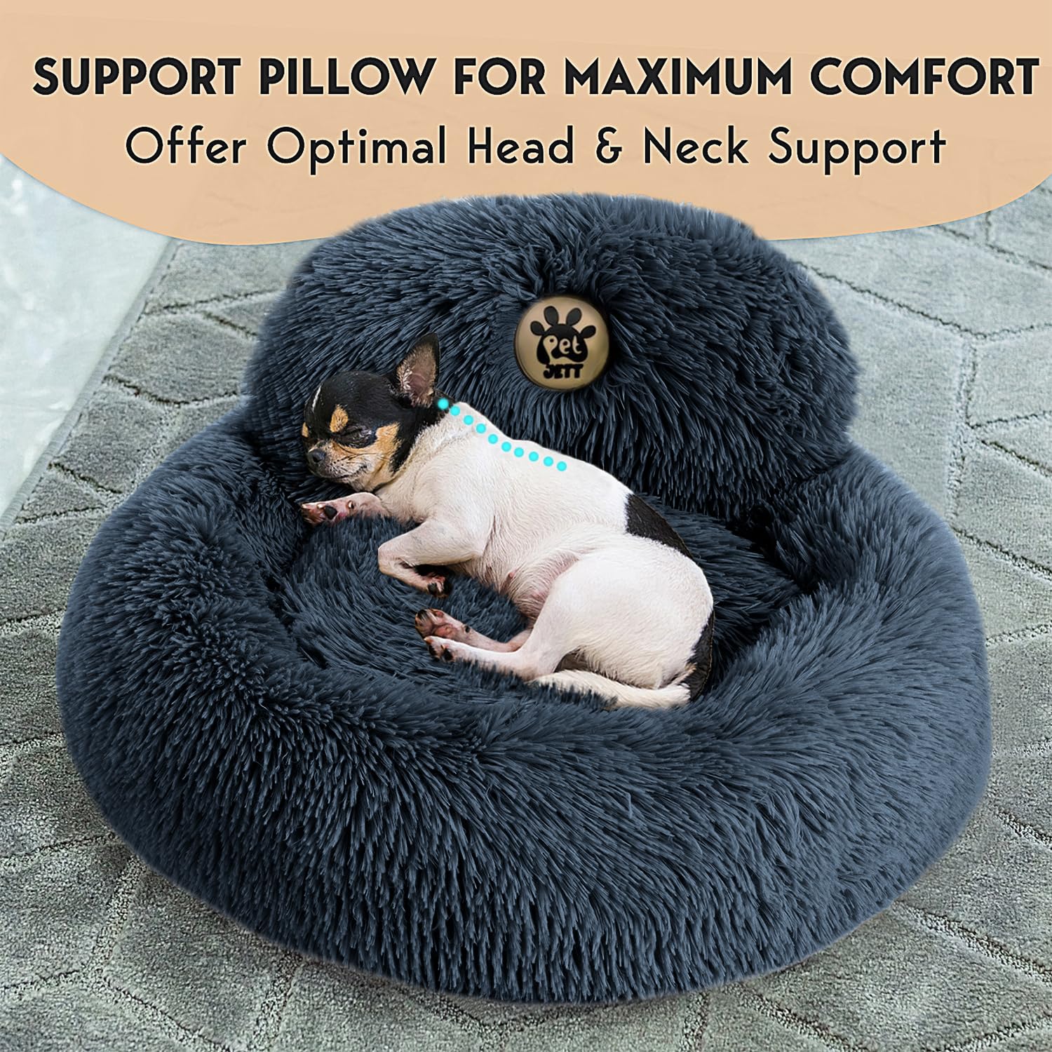 PET JETT round donut bed with non-slip bottom for stable resting