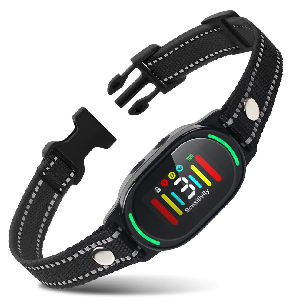 PetJoy Smart Bark Collar front view shows compact, comfortable design for daily use.