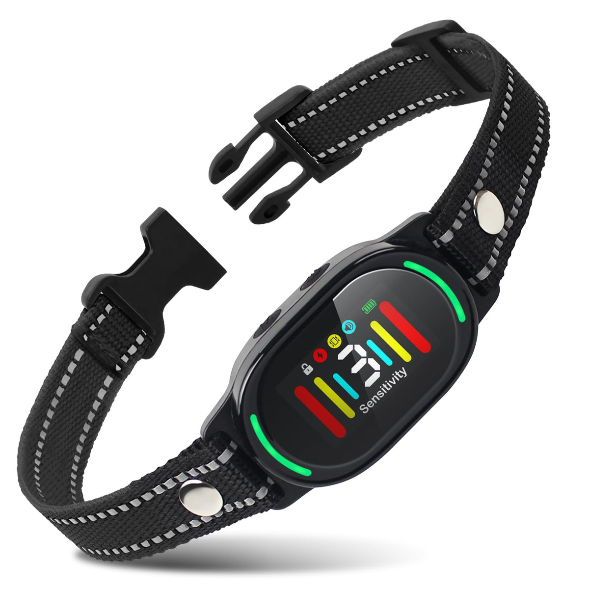 PetJoy Smart Bark Collar front view shows compact, comfortable design for daily use.