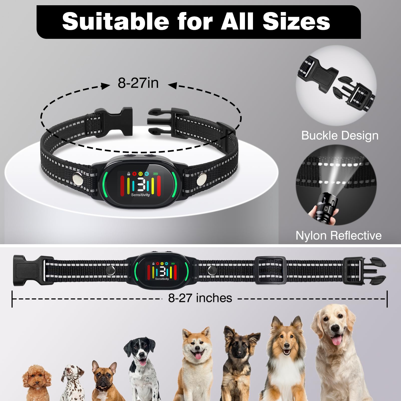PetJoy Smart Bark Collar standby-protection indicator suggests humane pause after triggers.