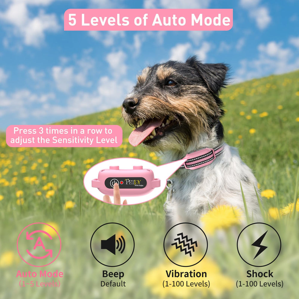 PetJoy four stimulation modes on the collar for adaptable training routines.