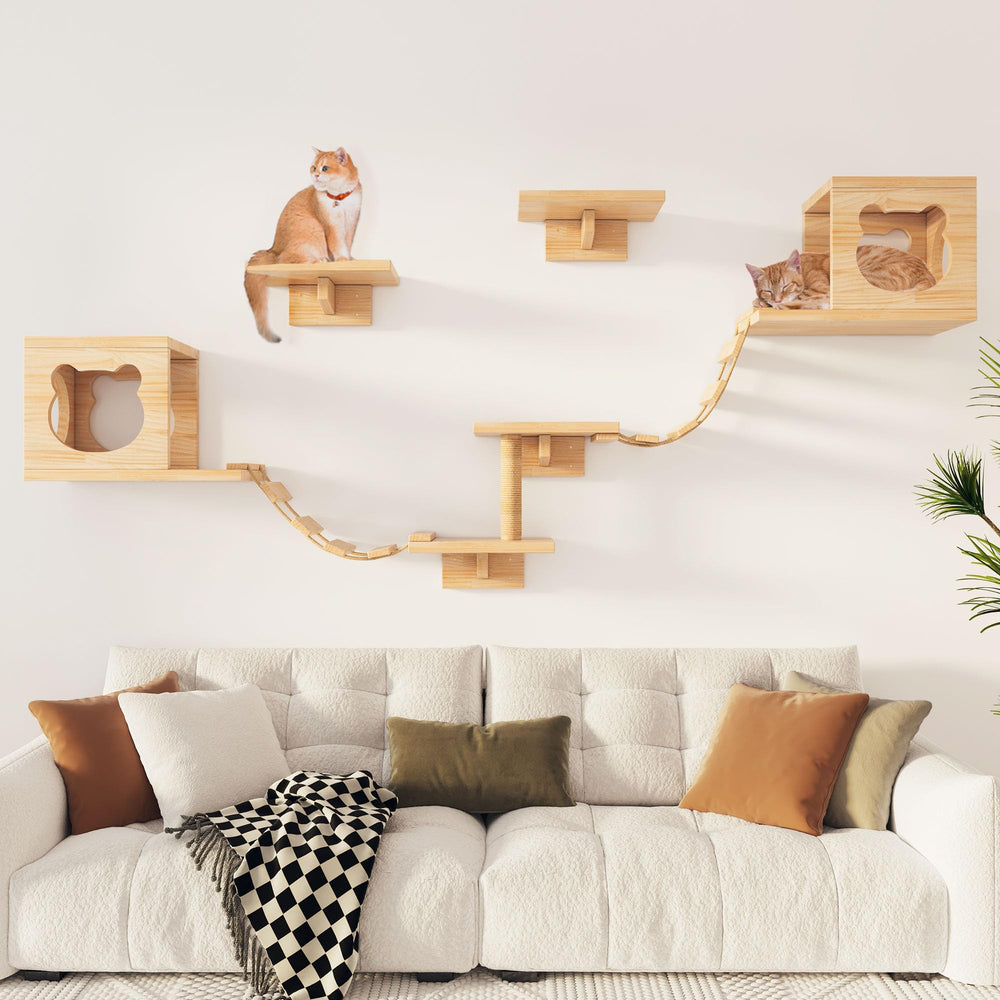 PETKABOO cat wall shelves with sisal post offer scratching and interactive play.