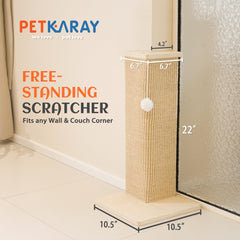 PETKARAY 22inch corner scratcher mounted near a wall to save floor space.