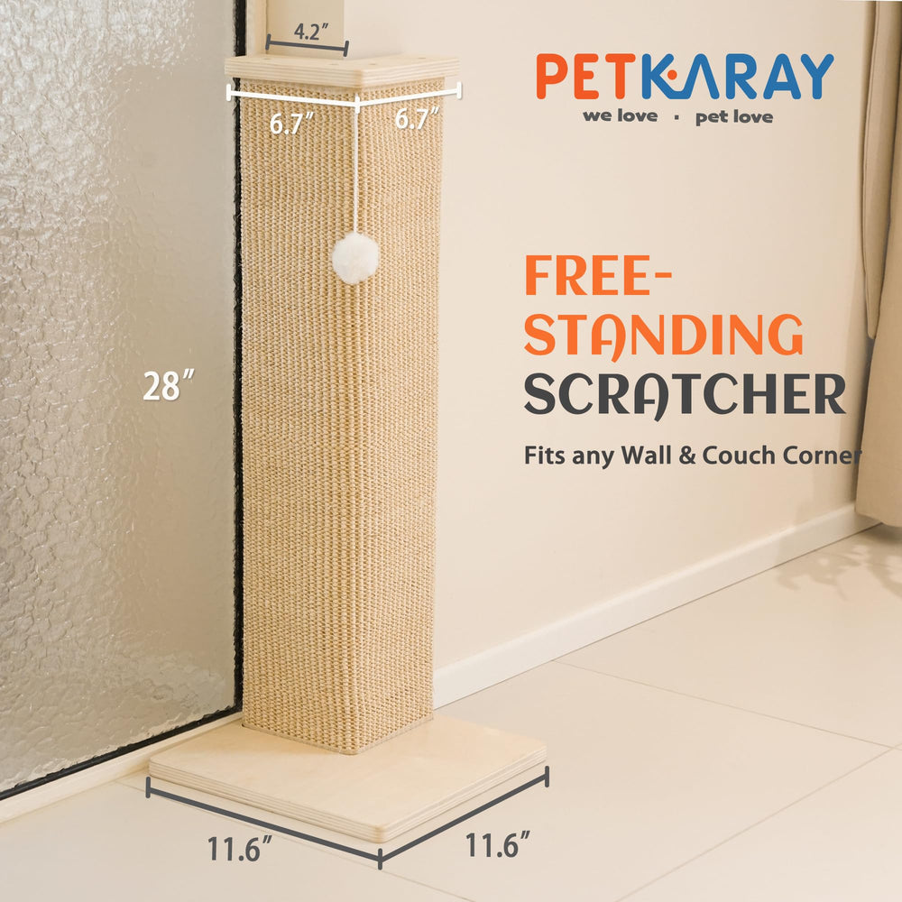 PETKARAY 28-inch corner wall post offers stable vertical scratching for cats.