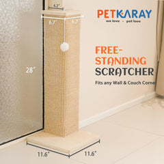 PETKARAY 28-inch corner wall post offers stable vertical scratching for cats.