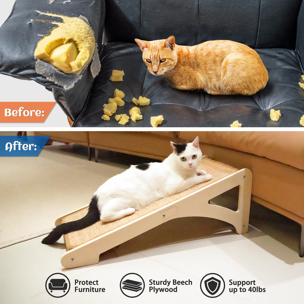 PETKARAY Cat Scratcher furniture-protection demonstrates redirecting claws away from sofas.