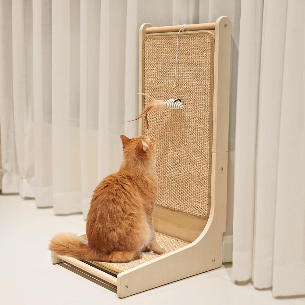 PETKARAY L-shape scratcher on the floor with sisal mats for indoor cats.
