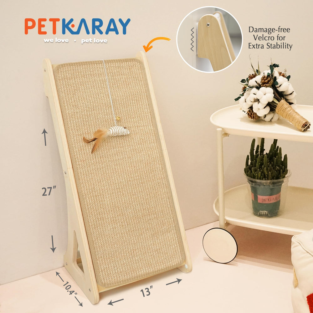 PETKARAY Cat Scratcher mouse-toy-in-use adds playful enrichment during scratching.