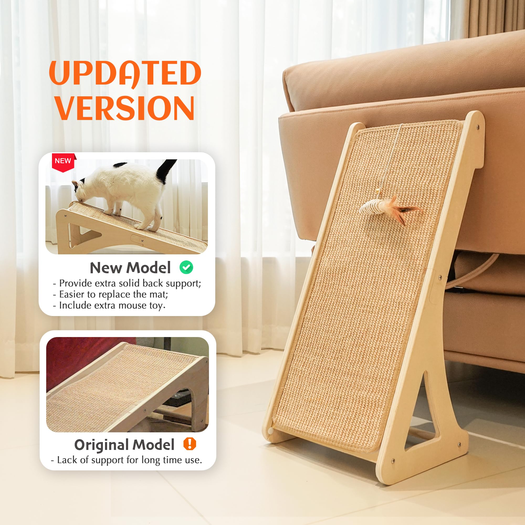 PETKARAY Cat Scratcher wall-mount velcro keeps space clear while satisfying scratching urges.