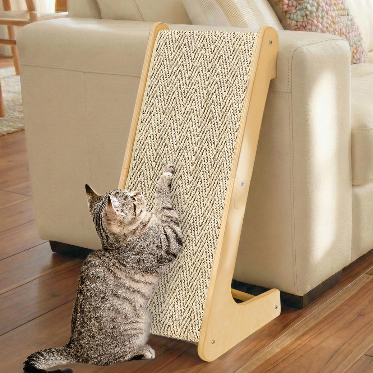 PETKARAY L-Shape Scratcher front view showing vertical design to protect furniture