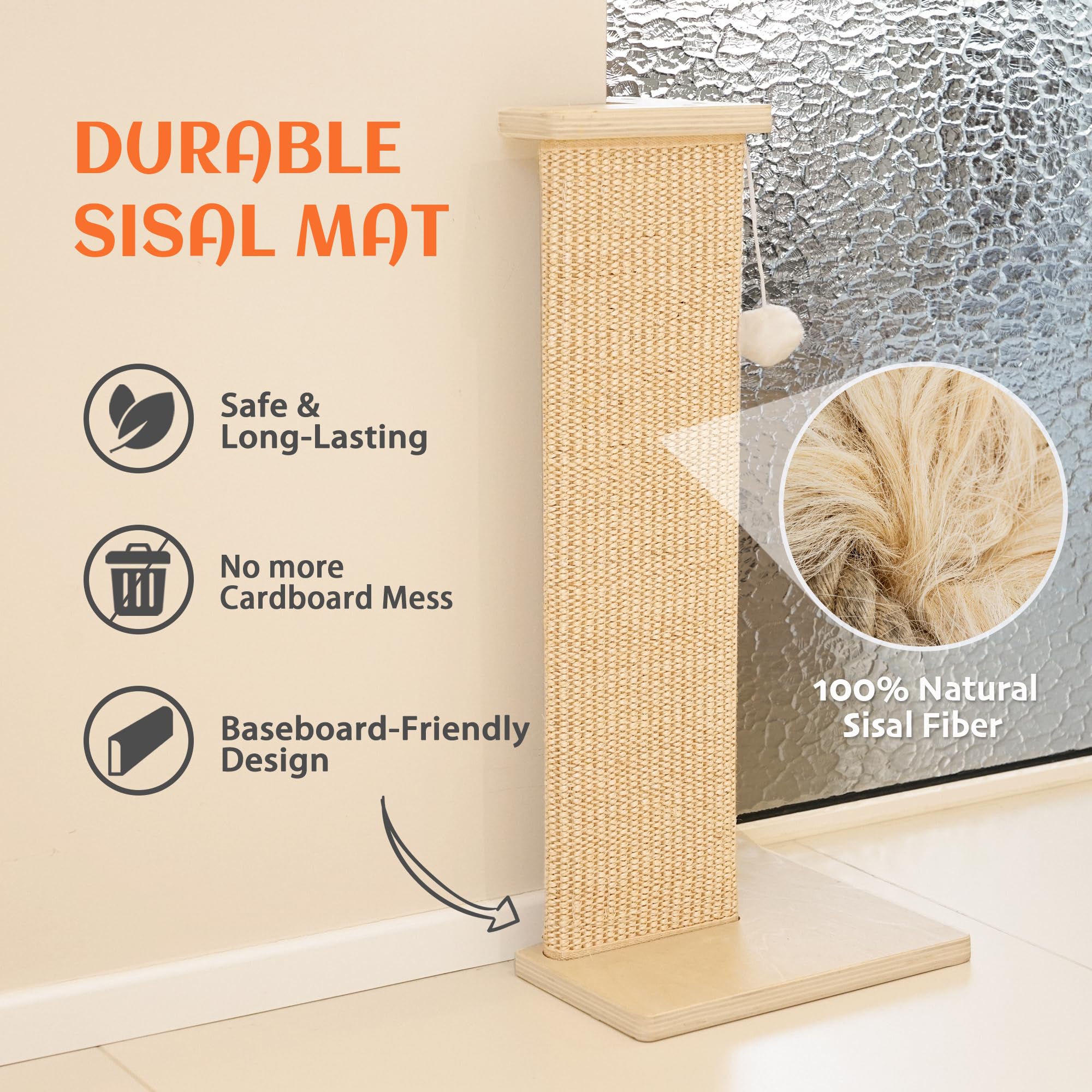 PETKARAY natural sisal scratch surface keeps claws healthy and active.