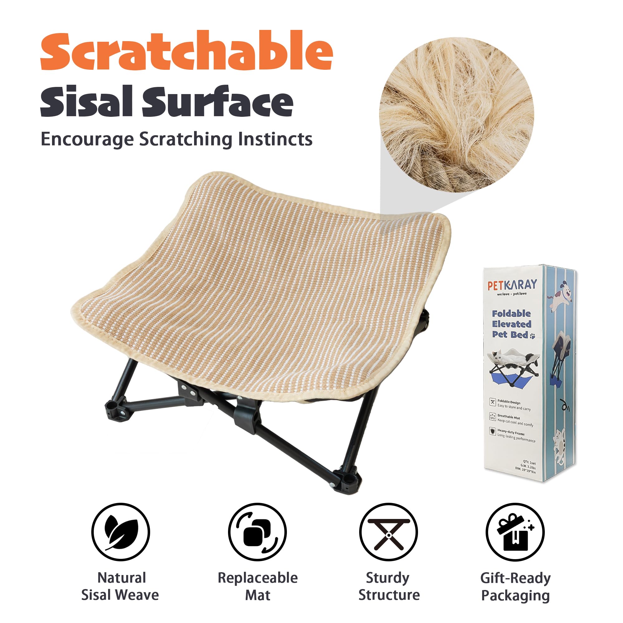 PETKARAY raised metal frame provides sturdy support for cats of all sizes