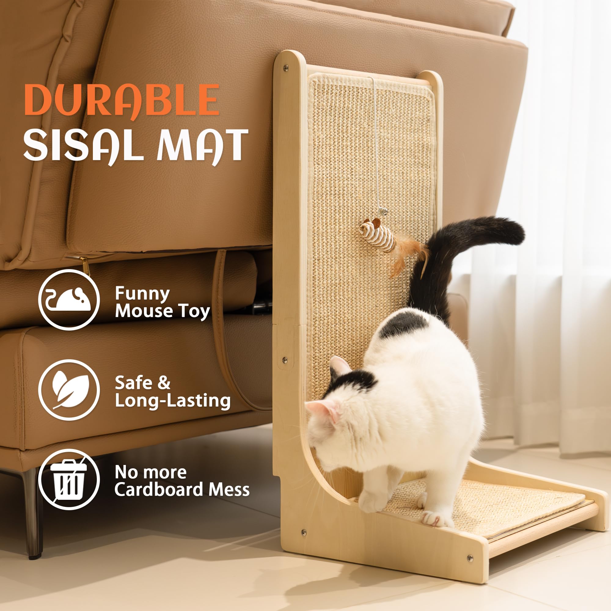 PETKARAY natural sisal surface offers durable scratching and active play.