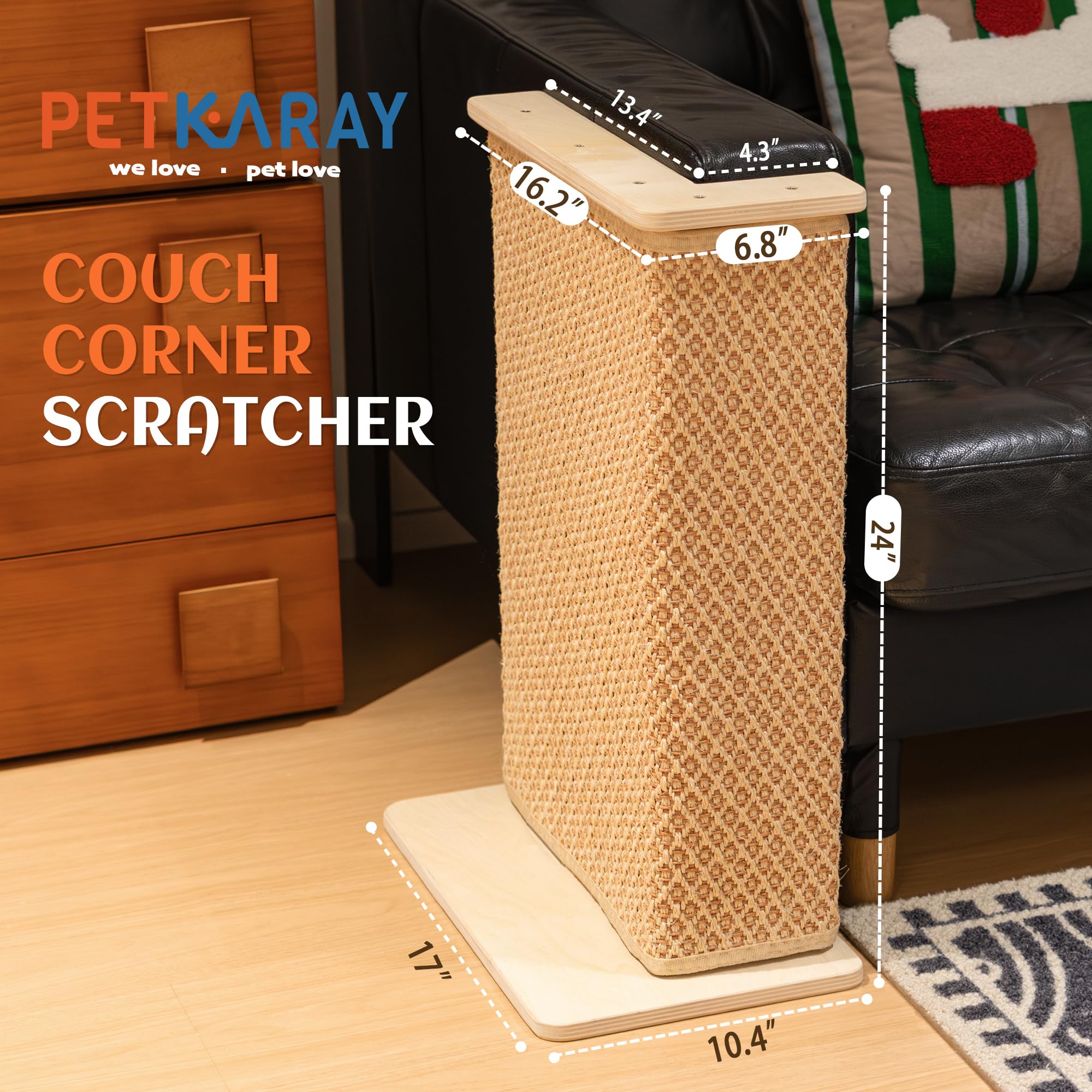 PETKARAY sisal wrap scratcher offers mess-free claw care and engaging scratching.
