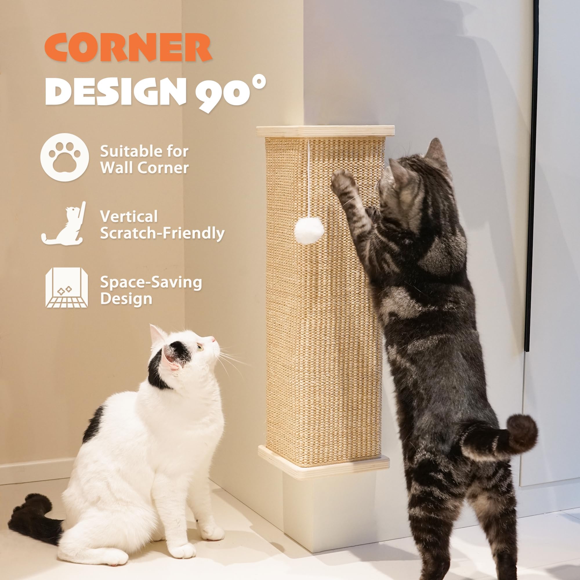 PETKARAY wall-mounted sisal scratch pad provides durable vertical play space.