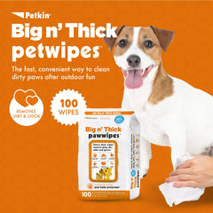 Petkin Big N' Thick Paw Wipes with orange scent refresh paws after outdoor play.