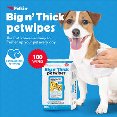 Close-up of Petkin Big N' Thick wipe being dispensed for on-the-go use.