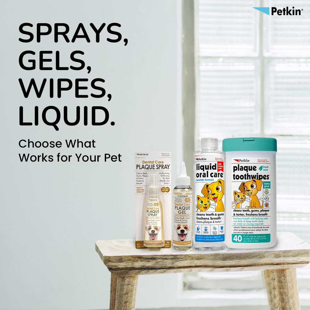 Petkin wipes used on a dog for simple daily dental cleaning.