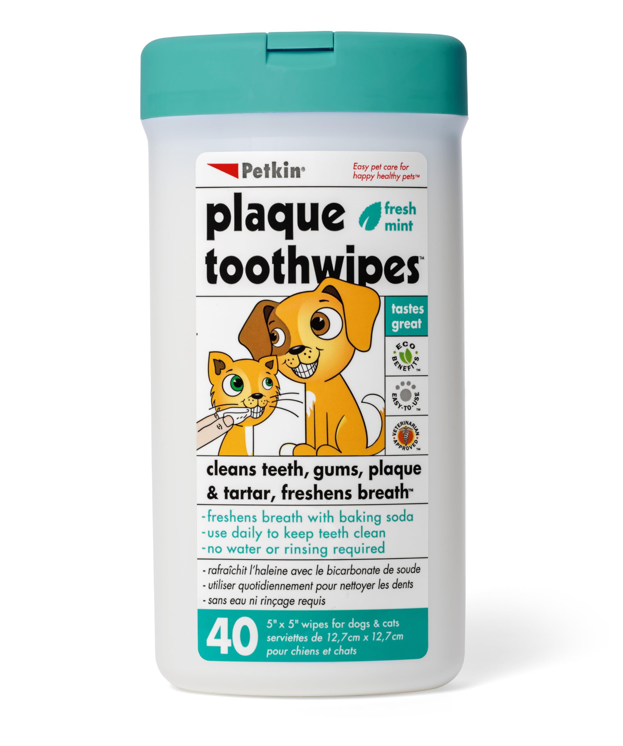 Petkin dental wipes fresh mint finger-wipe setup for quick daily care.