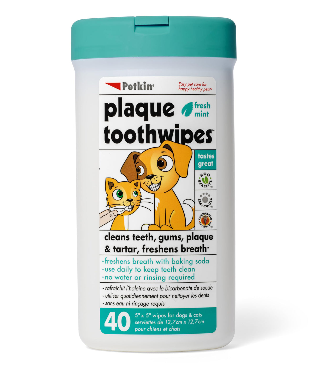 Petkin dental wipes fresh mint finger-wipe setup for quick daily care.