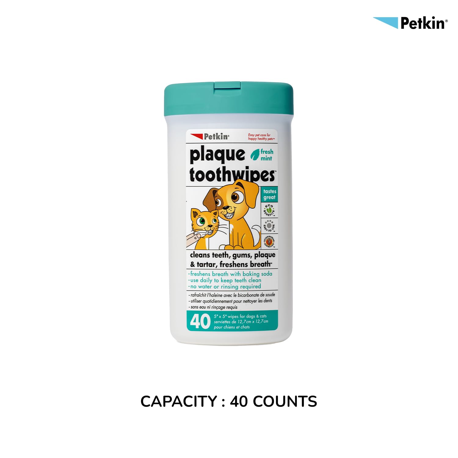 Two-pack 40-wipe Petkin dental wipes supply for extended use.