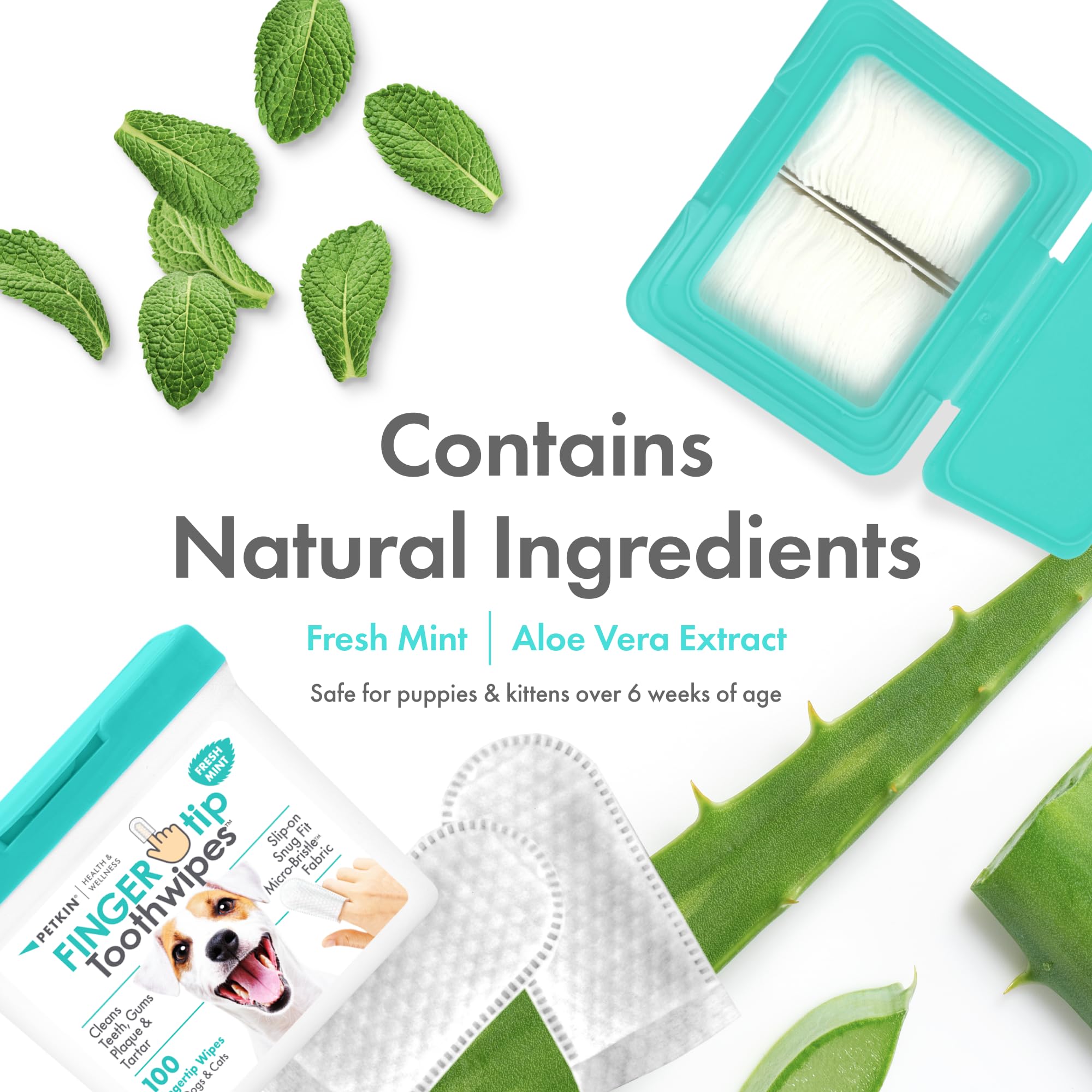 Petkin Fingertip Tooth Wipes suitable for dogs and cats for daily use.