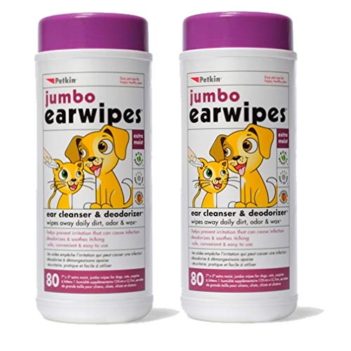 Petkin Jumbo Ear Wipes pack front view for easy at-home ear care.