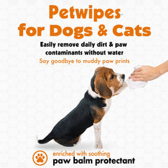 Petkin paw balm protectant in wipes moisturizes paw pads during cleaning.