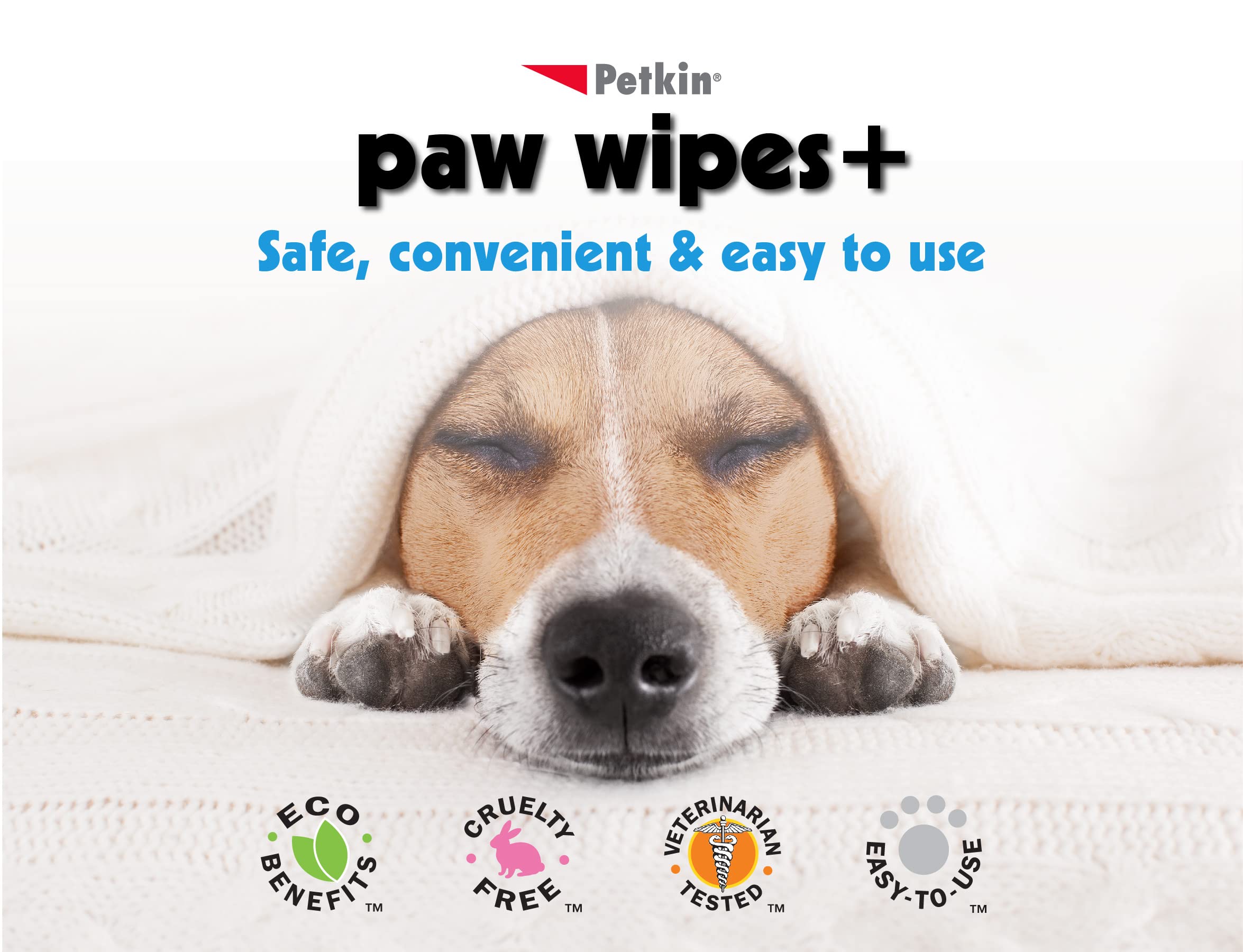 Petkin Paw Wipes Plus with paw balm protectant for soothing daily paw care.