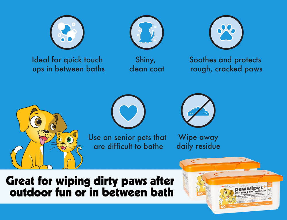Petkin Paw Wipes Plus wipes suitable for dogs and cats after outdoor fun.