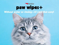 Petkin Paw Wipes Plus no-water-use wipes for easy cleanup anywhere.