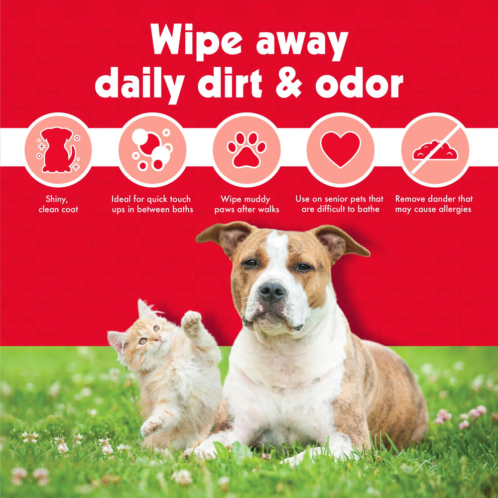 Petkin Pet Wipes gentle formula leaves coats soft and fresh.