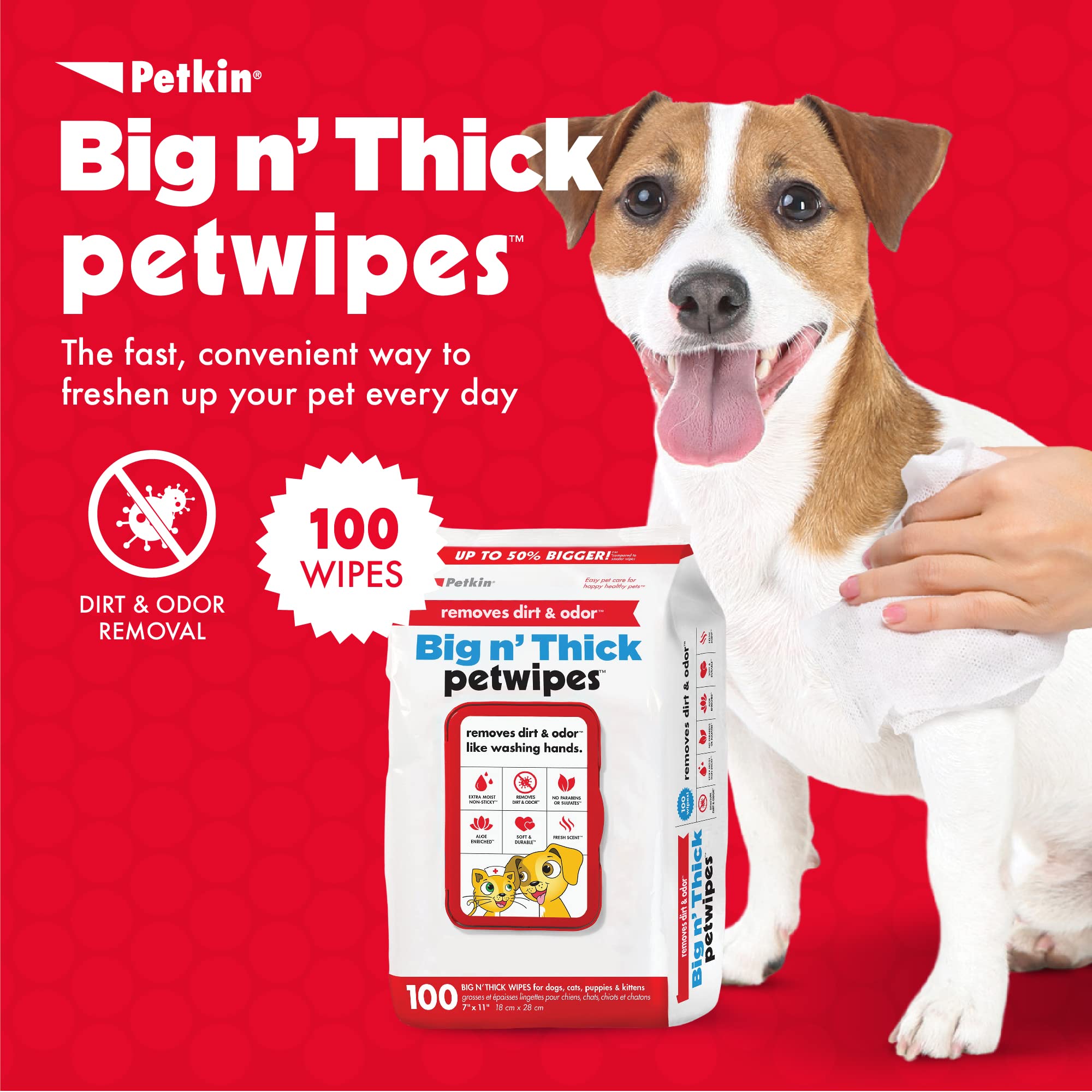 Petkin wipes targeting ears, face, and hind area for fresh look