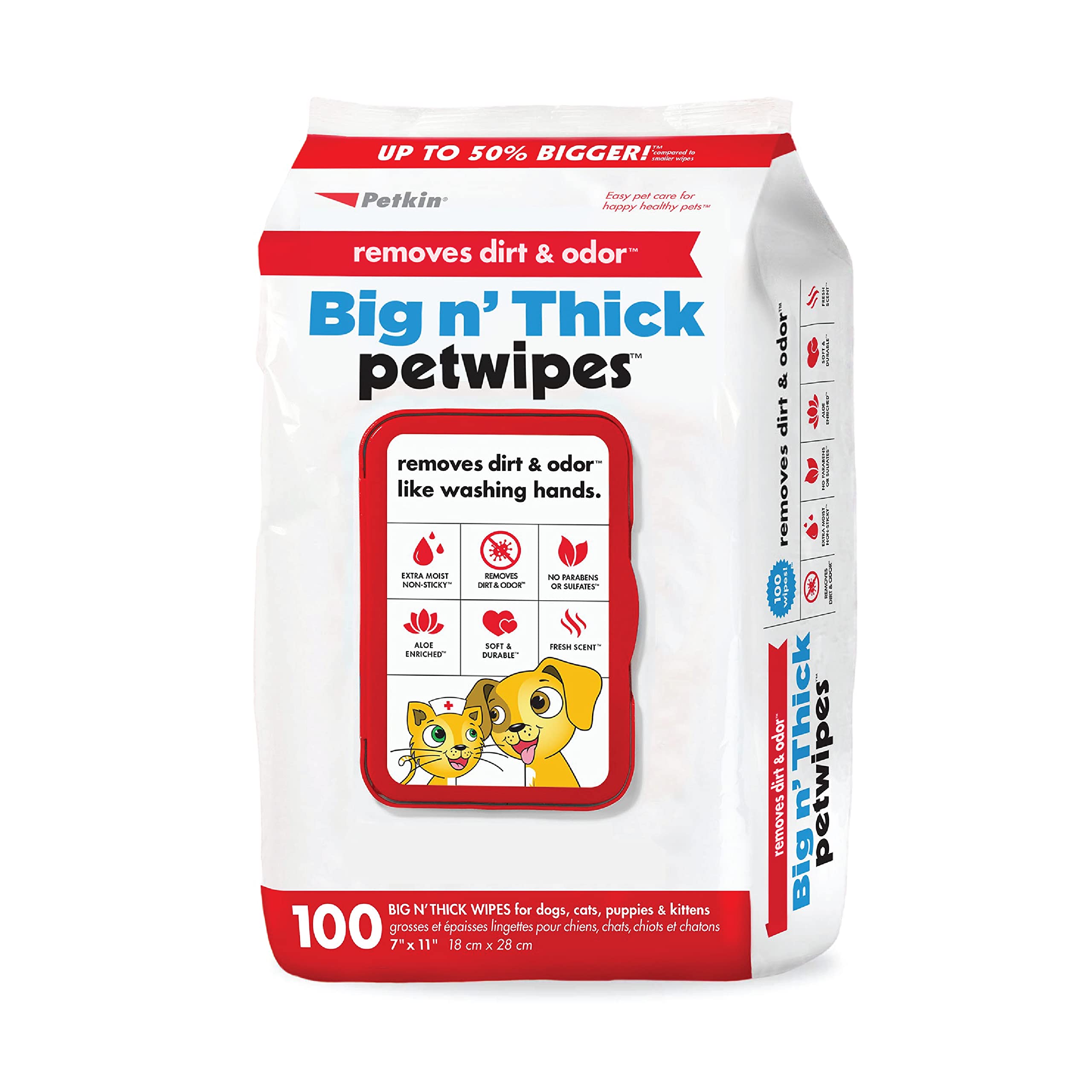 Petkin Pet Wipes large 100-pack for dogs and cats, quick daily clean
