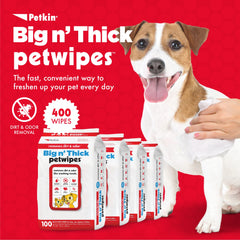 Petkin Pet Wipes large pack showing oversized wipe for large pets.