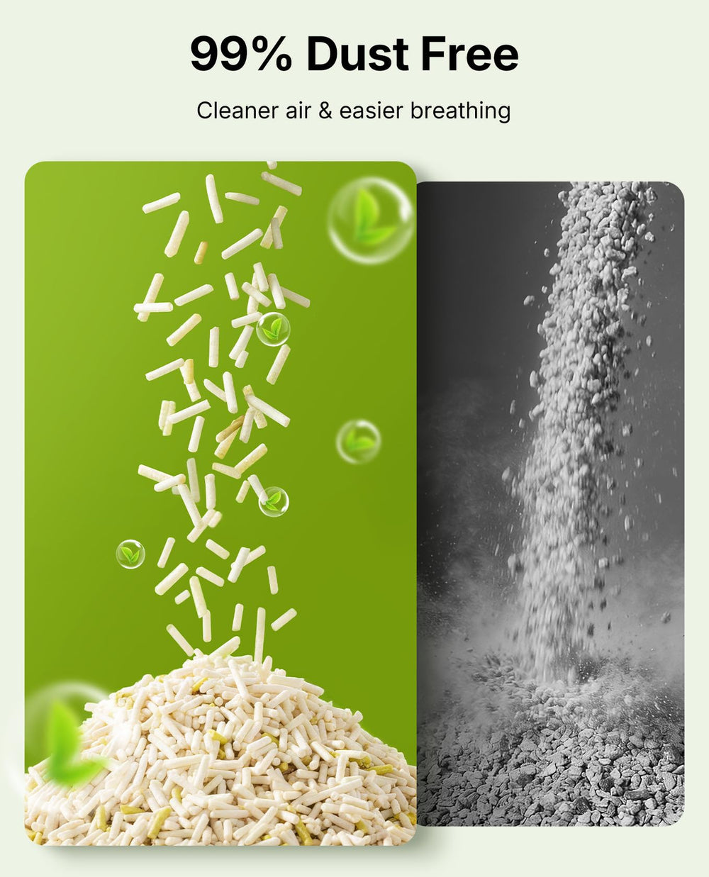 PETKIT 2025 clumping action closeup highlights fast, non-stick clumps for quick scooping.