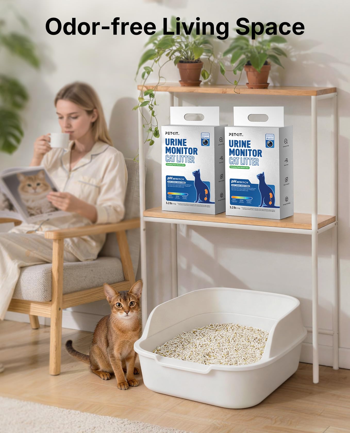 PETKIT 2025 easy scooping scene shows tidy cleanup with strong clumps.