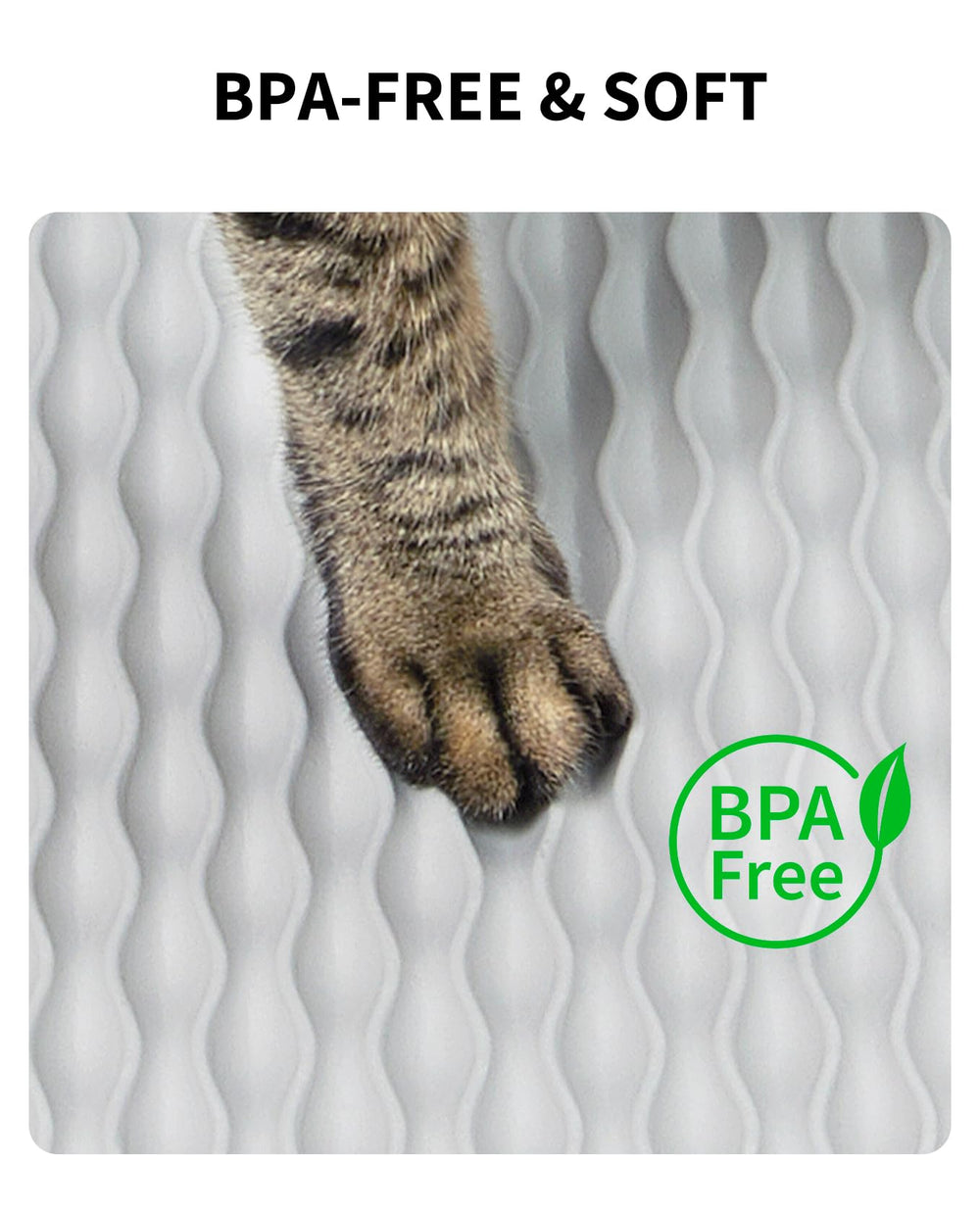 Anti-slip gray base keeps mat in place during use.