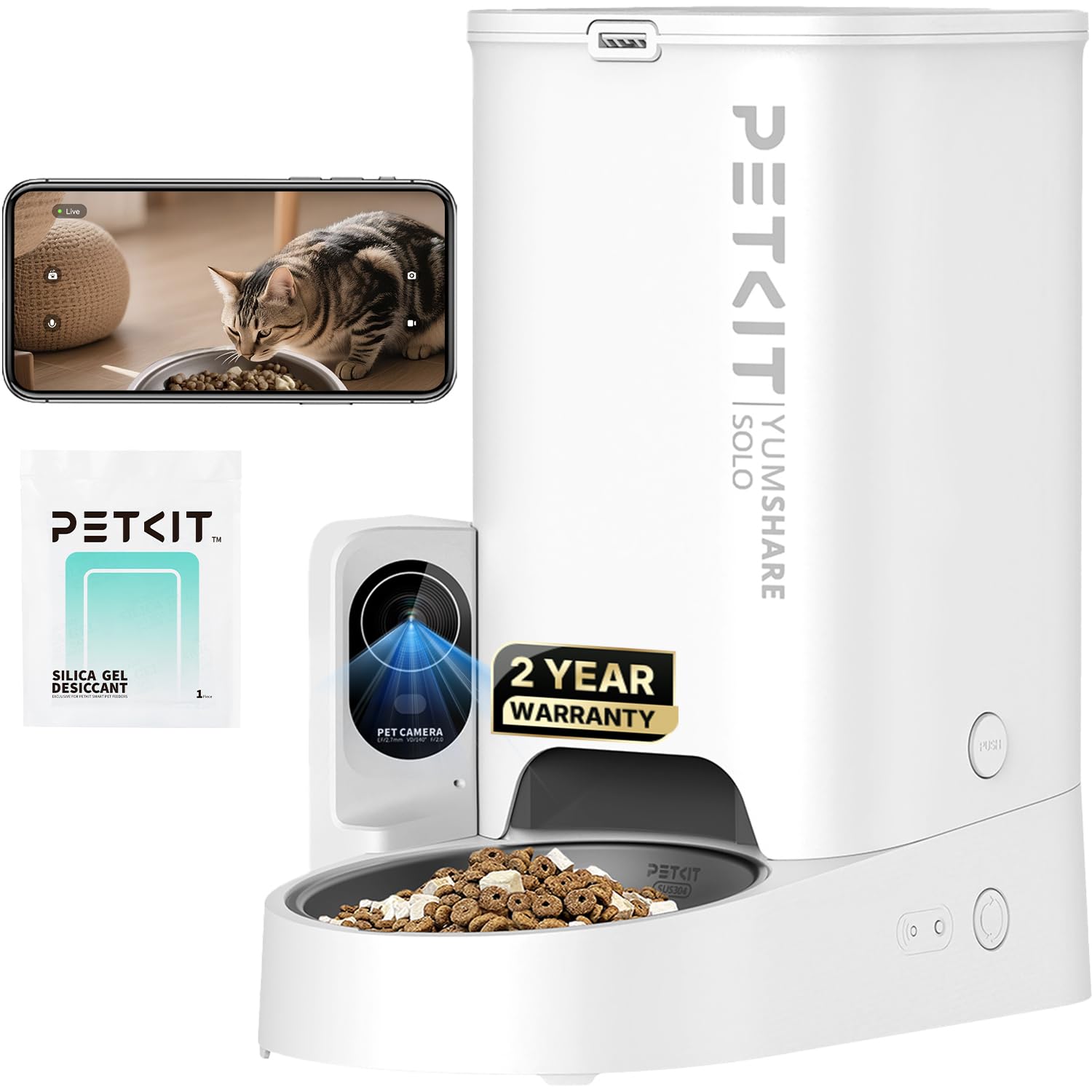 PETKIT feeder front view with camera for remote monitoring and meals.