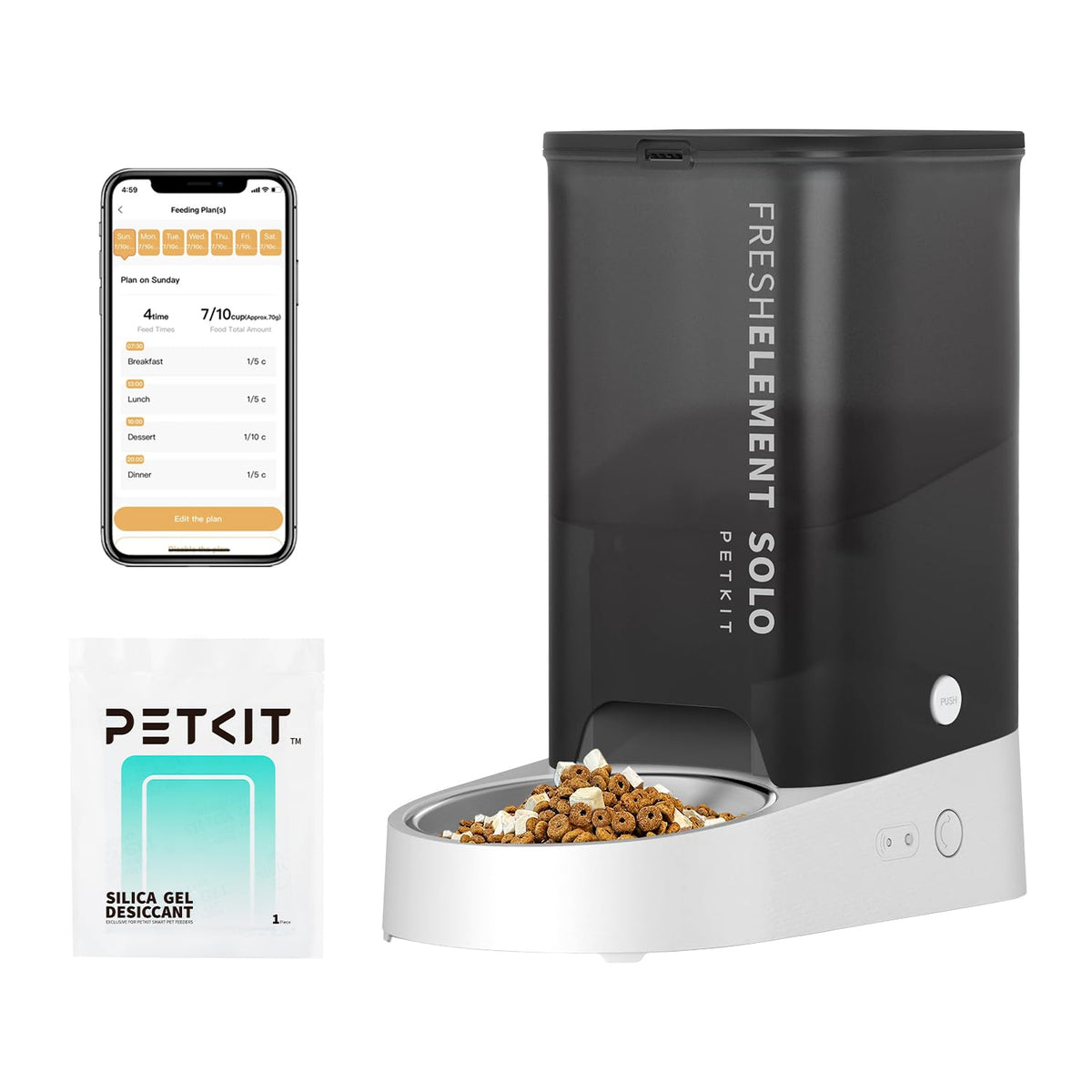 PETKIT automatic feeder front view shows compact design for easy home use.