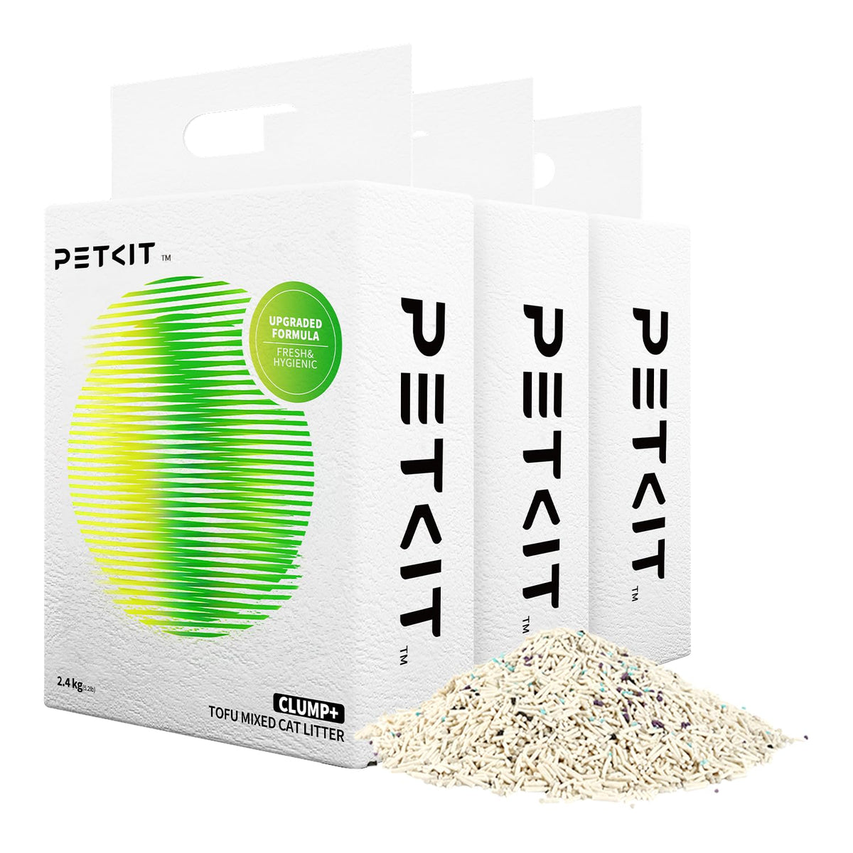 PETKIT ClumpPlus tofu-bentonite litter packaging aids quick restock and clean display