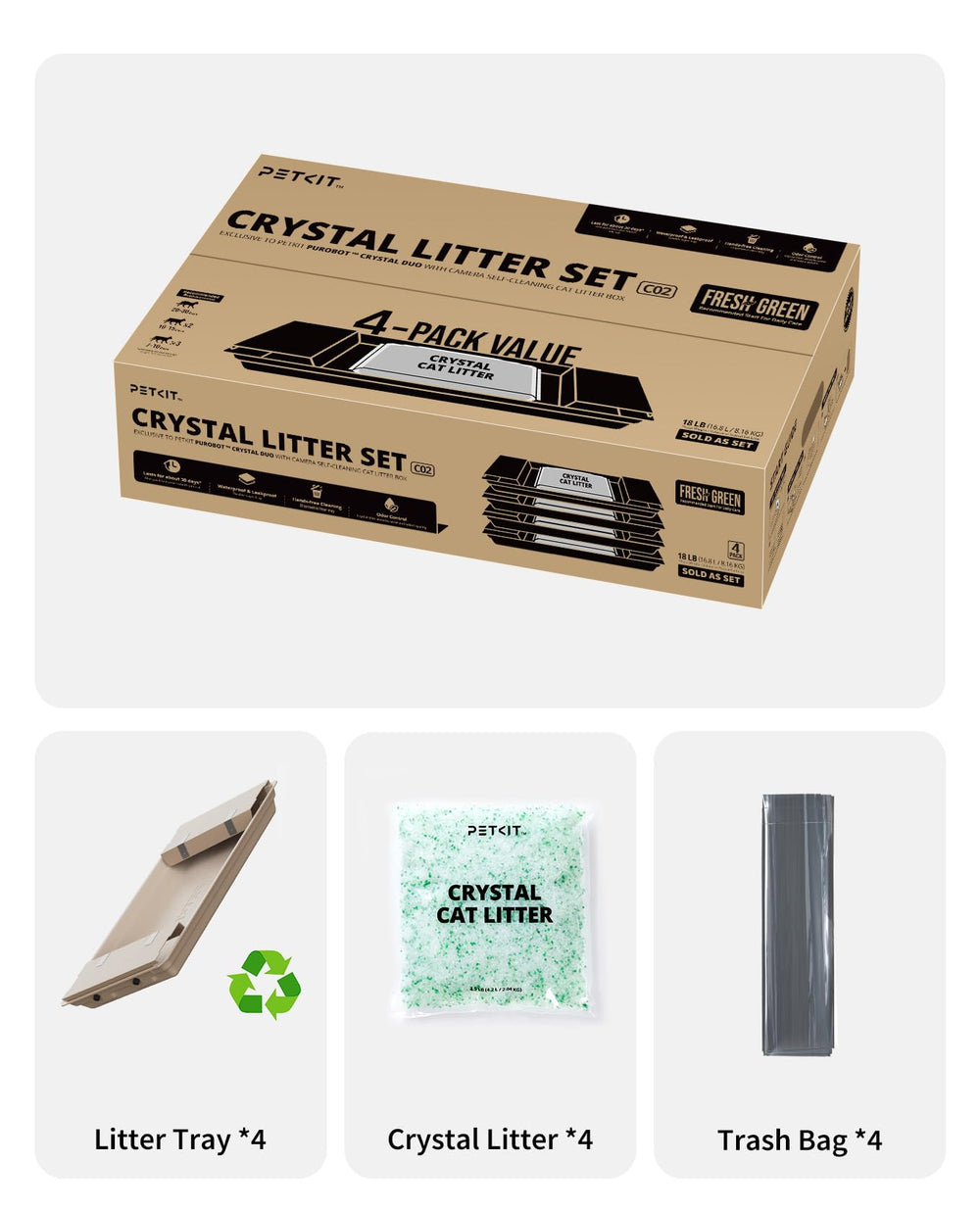 PetKit Crystal Cat Litter 4-pack set highlights long-lasting, economical solution.