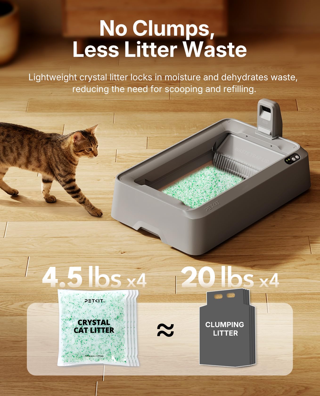 PetKit Crystal Cat Litter disposable tub enables mess-free changes.