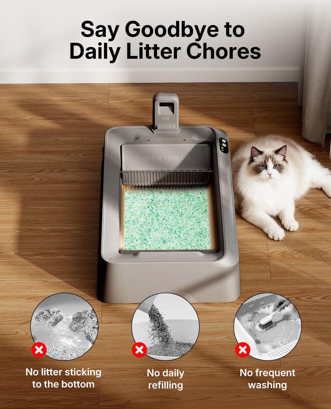 PetKit Crystal Cat Litter odor-control crystals absorb moisture for fresher rooms.