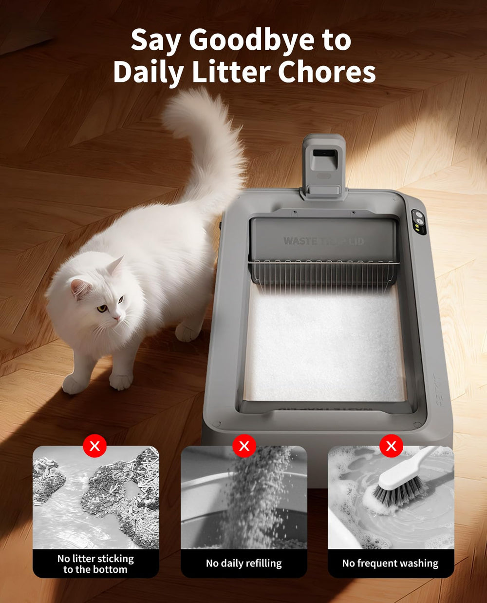 PETKIT Crystal Litter dust-free system highlighting odor control and ease
