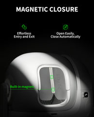 PETKIT curtain close-up highlights odor control and sealed litter area.
